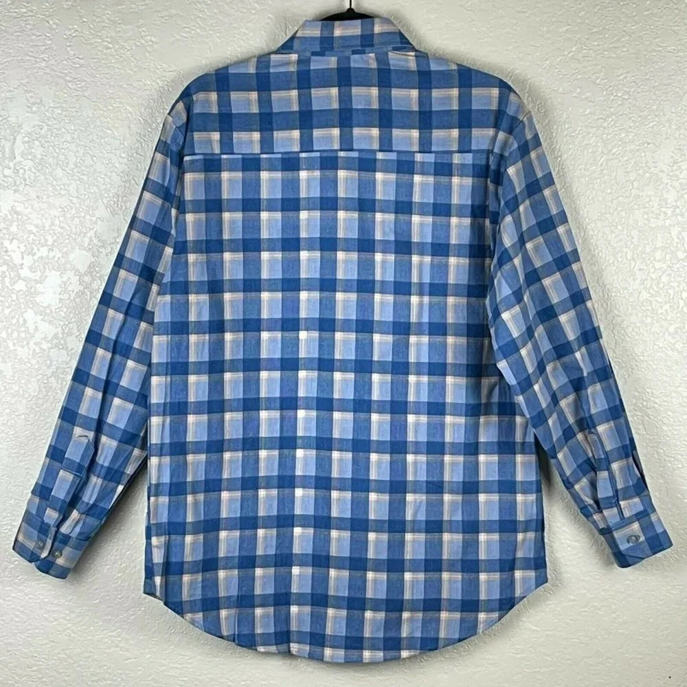 LORD JIM Button Up Shirt Men's Sz M Long Sleeve Point Collared Pocket Plaid Blue - Picture 2 of 8
